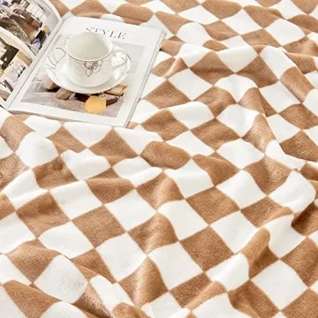Edenleaf Checkered Blanket Flannel Throw Blankets Soft Cozy Checkered Grid Print Chessboard Gingham Pattern Blankets for Bed Sofa Couch for All Seasons（Blonde，50"×60"）