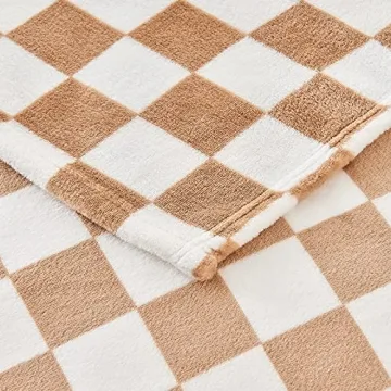 Edenleaf Checkered Blanket Flannel Throw Blankets Soft Cozy Checkered Grid Print Chessboard Gingham Pattern Blankets for Bed Sofa Couch for All Seasons（Blonde，50"×60"）