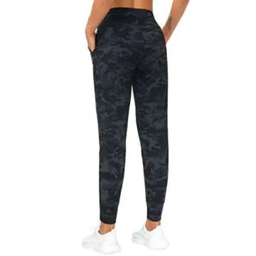 THE GYM PEOPLE Women's Joggers Pants Lightweight Athletic Leggings Tapered Lounge Pants for Workout, Yoga, Running (Medium, BlackGrey Camo)