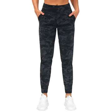 THE GYM PEOPLE Women's Joggers Pants Lightweight Athletic Leggings Tapered Lounge Pants for Workout, Yoga, Running (Medium, BlackGrey Camo)