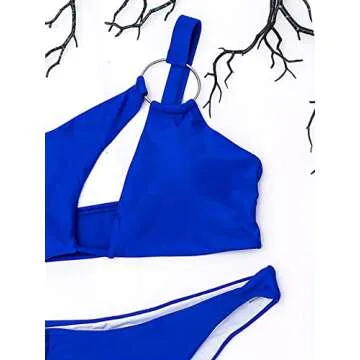 Milumia Women's 2 Piece One Shoulder Bikini Set Cut Out Ring Linked Swimsuit Swimwear Royal Blue Medium