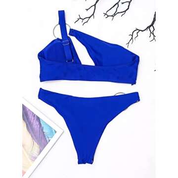 Milumia Women's 2 Piece One Shoulder Bikini Set Cut Out Ring Linked Swimsuit Swimwear Royal Blue Medium