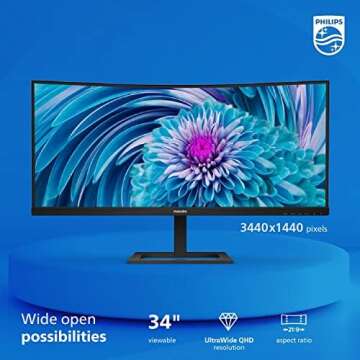 Philips 346E2CUAE 34" Curved Frameless, UltraWide QHD 3440x1440,100Hz, 121% sRGB, 1ms MPRT, USB-C Ch...