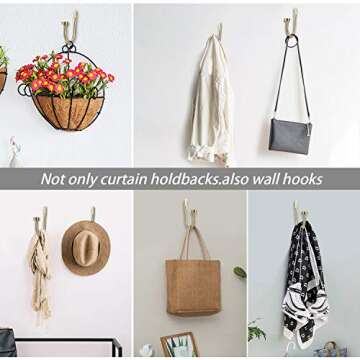 Premium Curtain Holdback, Quality Metal Decorative Curtain Holdbacks with Zinc Alloy Cap Finials,Rust-Proof, Set of 2 Window Curtain Holdbacks,Brass