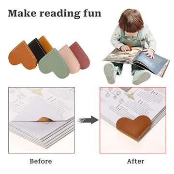 Leather Heart Bookmark Set - 6 Pcs Cute Handmade Book Accessories for Readers