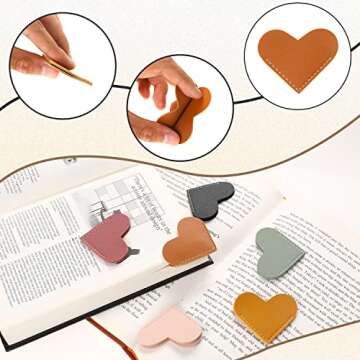 Leather Heart Bookmarks - 6 Handmade Cute Book Accessories