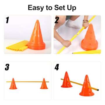 Jiaroutk Dog Agility Hurdle Cones, Dog Agility Training Poles, Agility Jumps Agility Course Backyard Set, Obstacle Course Sports Speed Hurdles for Dogs, Adjustable Hurdles, Cones with Holes