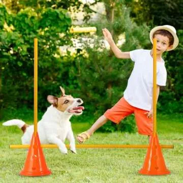 Jiaroutk Dog Agility Hurdle Cones, Dog Agility Training Poles, Agility Jumps Agility Course Backyard Set, Obstacle Course Sports Speed Hurdles for Dogs, Adjustable Hurdles, Cones with Holes
