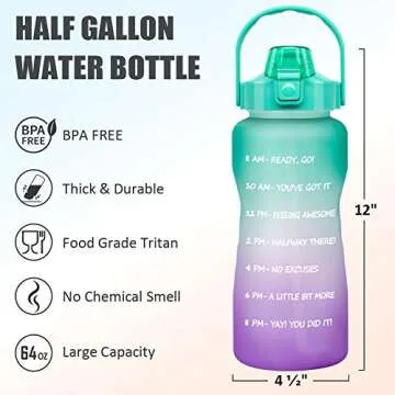 64 OZ/Half Gallon Motivational Water Bottle with Time Marker & Straw - BPA Free Leakproof Tritan Frosted Plastic Big 2L Water Bottle for Women Men Large Water Jug for Gym Outdoor Sport
