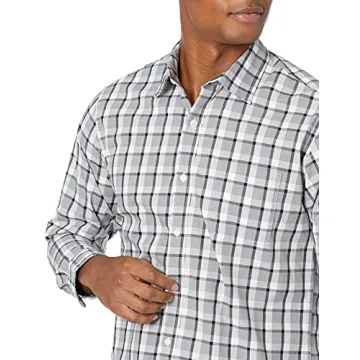 Men's Regular-Fit Long-Sleeve Poplin Shirt Grey Plaid
