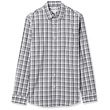Men's Regular-Fit Long-Sleeve Poplin Shirt Grey Plaid