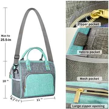 WONDAY Insulated Lunch Bag for Women, Reusable Leakproof Large Lunch Box with Adjustable Shoulder Strap, Multi-Pocket Lunch Bag Women for Work, Office, Picnic, Outdoor(Green)