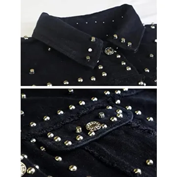 APAFES Women's Stylish Crop Fringe Denim Jacket with Studs