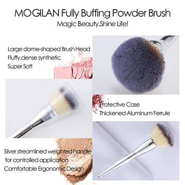 Powder Brush MOGILAN Large Powder Foundation Brush for Pressd Powder Premium Fluffy Synthetic Kabuki Makeup Brush Perfect For Blending Buffing with Loose Powder Liquid Foundation Full Coverage
