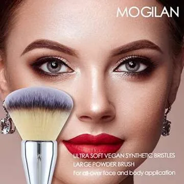 Powder Brush MOGILAN Large Powder Foundation Brush for Pressd Powder Premium Fluffy Synthetic Kabuki Makeup Brush Perfect For Blending Buffing with Loose Powder Liquid Foundation Full Coverage