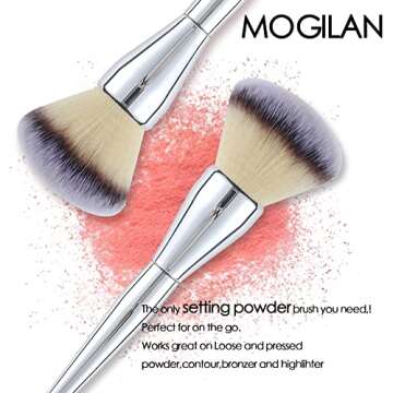 Powder Brush MOGILAN Large Powder Foundation Brush for Pressd Powder Premium Fluffy Synthetic Kabuki Makeup Brush Perfect For Blending Buffing with Loose Powder Liquid Foundation Full Coverage