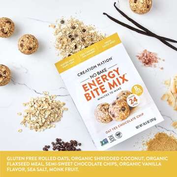 NO-BAKE ENERGY BITE MIX ~ Makes 24 delicious ENERGY BALLS, BITES, COOKIES. "Oat Chocolate Chip" is Gluten Free, Vegan, Soy Free, Coffee Free. Easy, fun, no baking