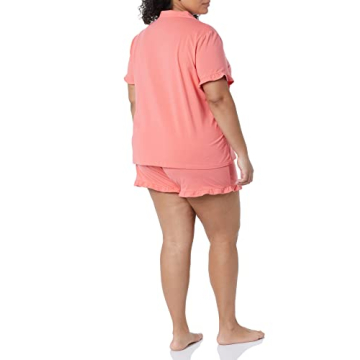 Amazon Essentials Women's Cotton Modal Piped Notch Collar Pajama Set (Available in Plus Size), Coral Pink, Medium
