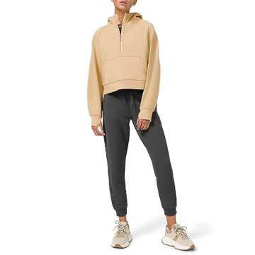 LASLULU Womens Oversized Hoodies Zip Up Long Sleeve Crop Tops Winter Warm Fall Sweaters 2024 Fleece Sweatshirt Workout Jacket with Thumb Hole(Khaki Large)