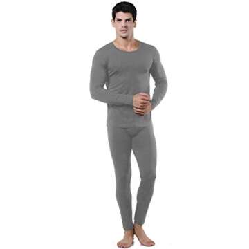 9M Men's Ultra Soft Thermal Underwear Base Layer Long Johns Set with Fleece Lined, Gray, Small