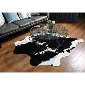 MustMat Cute Cow Print Rug Black and White Faux Cowhide Rugs Animal Printed Area Rug Carpet for Home 5.2x4.6 Feet