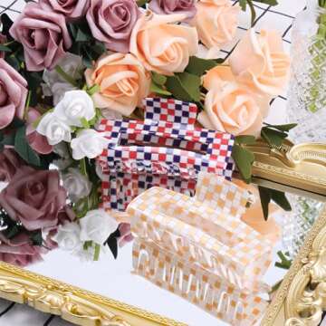 Checkered Claw Clip, Large Hair Claw Clips for Thick Hair, 2pcs Big Hair Clips for Women, Rectangle ...