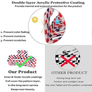 Checkered Claw Clip, Large Hair Claw Clips for Thick Hair, 2pcs Big Hair Clips for Women, Rectangle Claw Clip, Y2K Fashion Accessories Gold Red White and Blue 4th of July Decorations