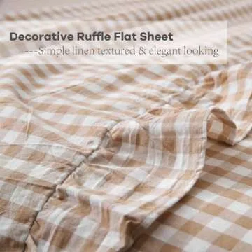 K MASANIJI 4-Piece Taupe White Ruffle Queen Sheet Set