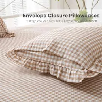 K MASANIJI 4-Piece Taupe White Ruffle Queen Sheet Set