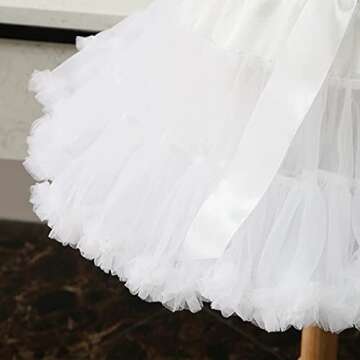 Women's Petticoat Tutu Skirts Elastic Waist Chiffon Princess Soft Ballet Dance Cosplay Skirt (White-Long)