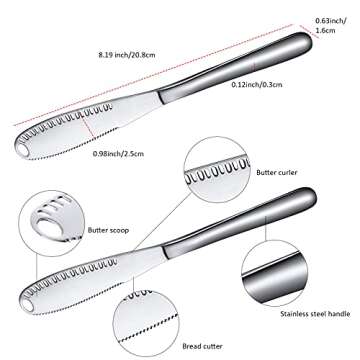 3 Pack Stainless Steel Butter Spreader Knife, 3 in 1 Kitchen Gadgets, Curler, Butter Grater, Multi-Function Butter Spreader and Grater with Serrated Edge, Shredding Vegetables Fruits