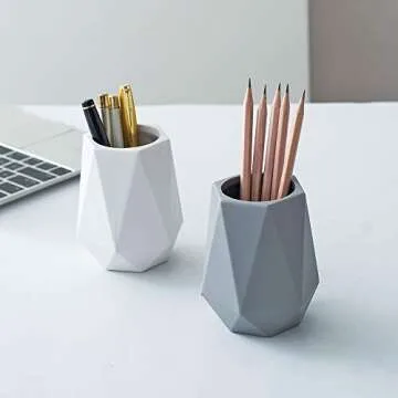 YOSCO Silicone Pen Holder Stand for Desk Cute Geometric Desk Pencil Cup Pot Desktop Organizer Makeup Brush Holder (White)