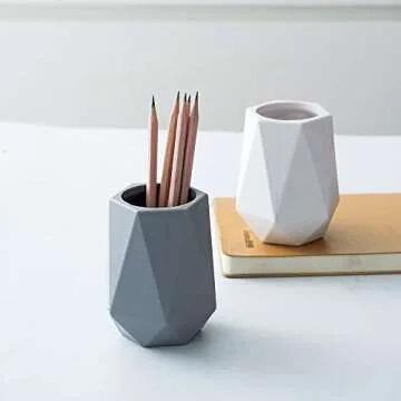 YOSCO Silicone Pen Holder Stand for Desk Cute Geometric Desk Pencil Cup Pot Desktop Organizer Makeup Brush Holder (White)