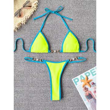 Trendy TASHEHE Women's Triangle Thong bikini Set - Neon