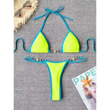 Trendy TASHEHE Women's Triangle Thong bikini Set - Neon