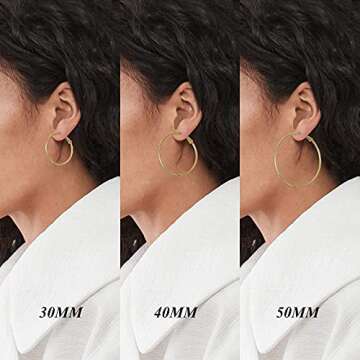Big Gold Hoop Earrings for Women Hypoallergenic 925 Sterling Silver Post Thin Loop 14K Gold Plated Hoop Earrings Set for Women, 3 Pairs (14K Gold 30mm,40mm,50mm)