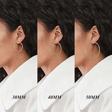 Big Gold Hoop Earrings for Women Hypoallergenic 925 Sterling Silver Post Thin Loop 14K Gold Plated Hoop Earrings Set for Women, 3 Pairs (14K Gold 30mm,40mm,50mm)
