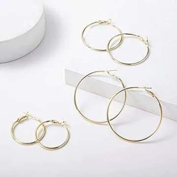 Big Gold Hoop Earrings for Women Hypoallergenic 925 Sterling Silver Post Thin Loop 14K Gold Plated Hoop Earrings Set for Women, 3 Pairs (14K Gold 30mm,40mm,50mm)