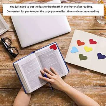 6 Pcs Cute Leather Heart Page Corner Bookmark, Handmade Book Accessories for Reading Lovers, Women Friends Book Lovers Reading, 6 Colors