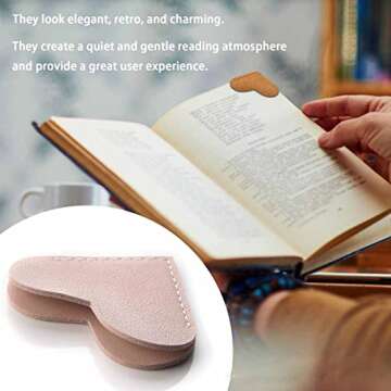 6 Pcs Cute Leather Heart Page Corner Bookmark, Handmade Book Accessories for Reading Lovers, Women Friends Book Lovers Reading, 6 Colors