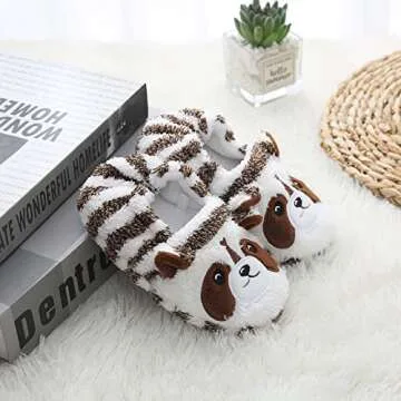 Enteer Baby Girls' Bear House Slippers with Non-Slip Rubber Sole Coffee US 7-8