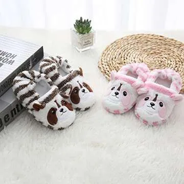 Enteer Baby Girls' Bear House Slippers with Non-Slip Rubber Sole Coffee US 7-8