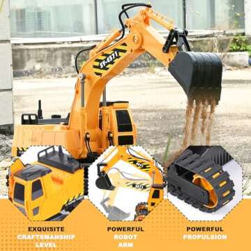 DOUBLE E Remote Control Excavator Toy 2 Batteries RC Excavators Sandbox Digger Hydraulic Construction Toys Vehicles Birthday Gift for Boys Kids 3-14 Years