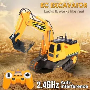 DOUBLE E Remote Control Excavator Toy 2 Batteries RC Excavators Sandbox Digger Hydraulic Construction Toys Vehicles Birthday Gift for Boys Kids 3-14 Years