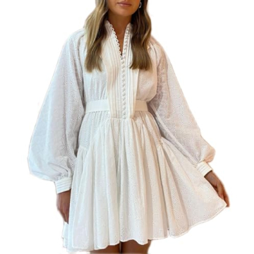 tiptupu Women's Bohemian Floral Print Button Down Long Lantern Sleeve Shift Swing Dress Embroidery P...