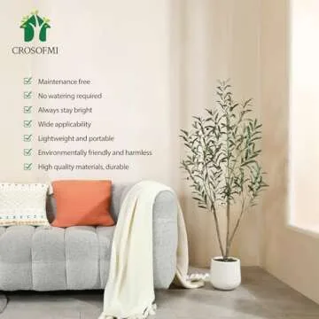 Artificial Olive Tree,5FT Fake Tree in White Imitation Ceramic Planter with Lifelike Moss,Faux Olive Silk Tree for Indoor Entryway Modern Decor Home Office Porch Balcony Shopping malls