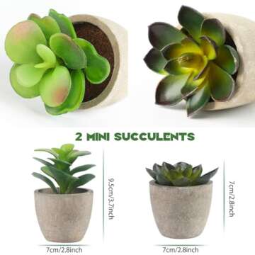 ALAGIRLS 4 Packs Fake Plants Small Artificial Plants Indoor Eucalyptus Rosemary Succulents Plants Potted Faux Plants for Home Indoor Office Bathroom Living Room Decor