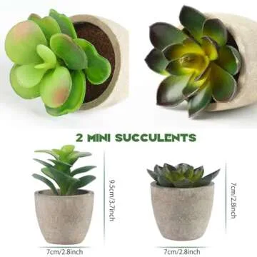 ALAGIRLS 4 Packs Fake Plants Small Artificial Plants Indoor Eucalyptus Rosemary Succulents Plants Potted Faux Plants for Home Indoor Office Bathroom Living Room Decor
