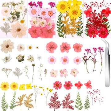 Nuanchu 109 Pieces Dried Pressed Flowers for Resin, Real Pressed Flowers Leaves Mixed Multiple Dried Flowers with Tweezer for DIY Art Crafts Scrapbooking,Candle,Nails Decor, Soap Making