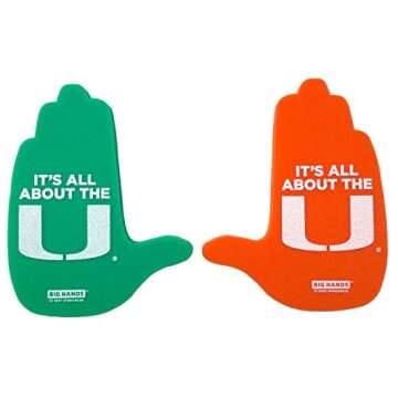 Root Sportswear NCAA College Hand Sign Foam Hands/Foam Fingers for Stadium and Tailgate (Miami Hurri...